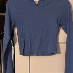 Blue Ribbed Long Sleeve Top
